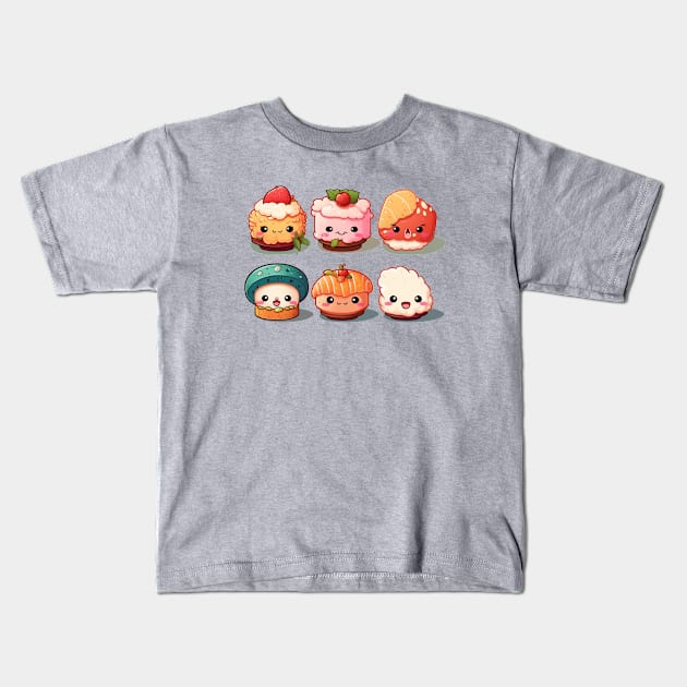 Cute cakes and sushi in Japanese food style Kids T-Shirt by MilkyBerry